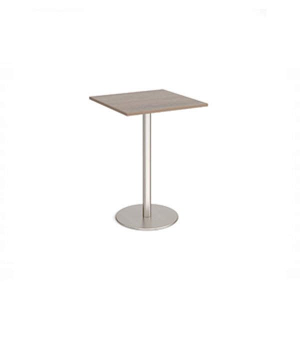 Monza square poseur table with flat round brushed steel base 800mm - Barcelona walnut