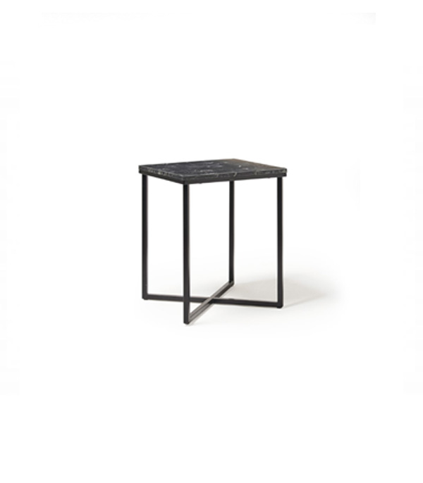 Siena square side table with a black steel frame and Lotus wood top